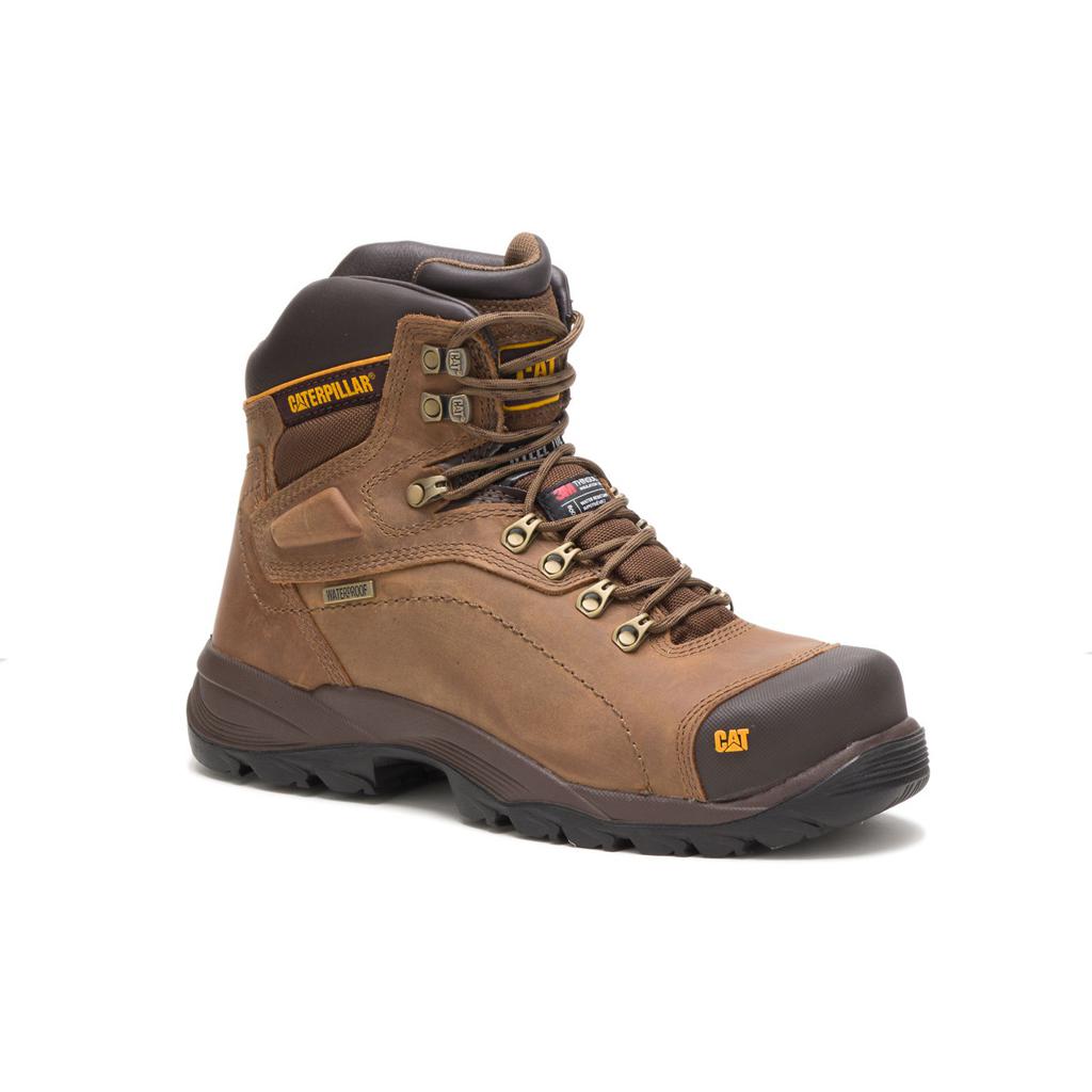 Caterpillar Diagnostic Hi Waterproof Thinsulate™ Steel Toe Munkabakancs Férfi Sötétbézs | 6743-DJYAV