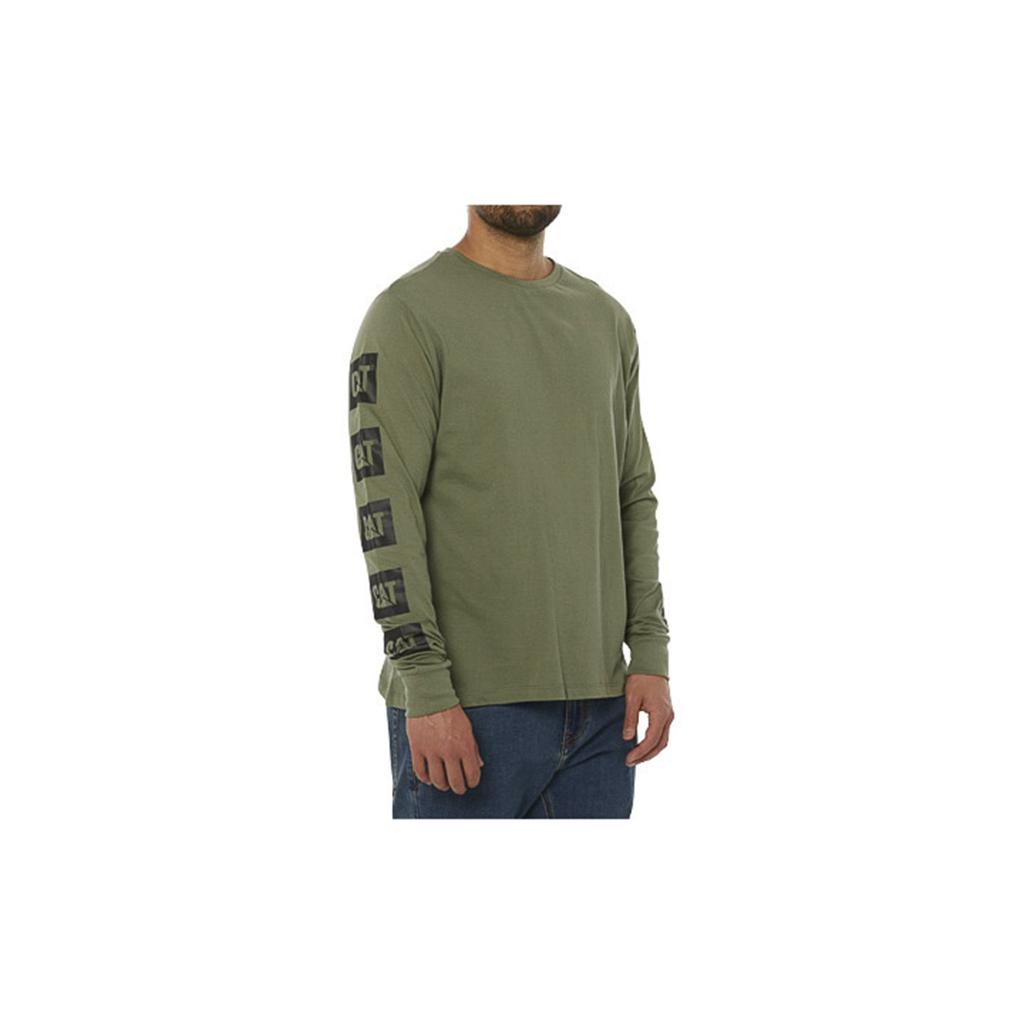 Caterpillar Earth L/S Grafika T-Shirts Férfi Zöld | 4027-LDFJU