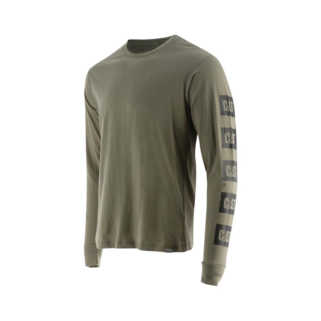 Caterpillar Earth L/S Grafika T-Shirts Férfi Zöld | 4027-LDFJU