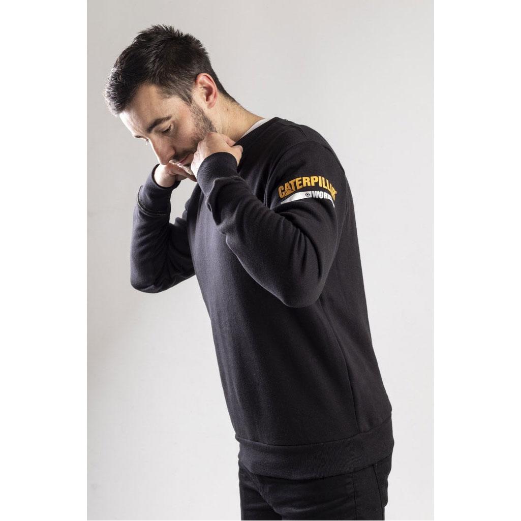 Caterpillar Essentials Crew Neck Pulóver Pulóverek Férfi Fekete | 8357-JBZXS