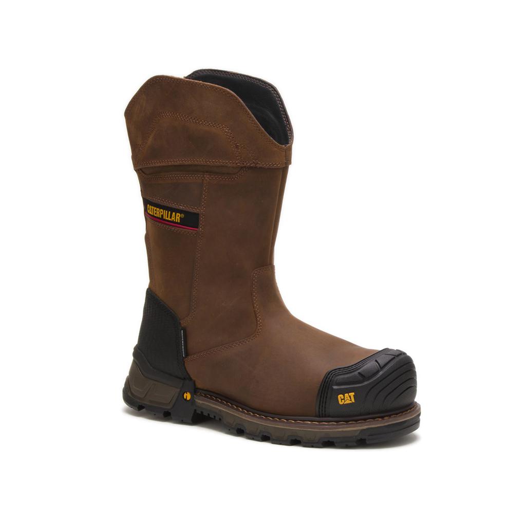 Caterpillar Excavator Xl Pull On Waterproof Composite Toe Slip On Férfi Sötétbarna | 1368-IJDMX