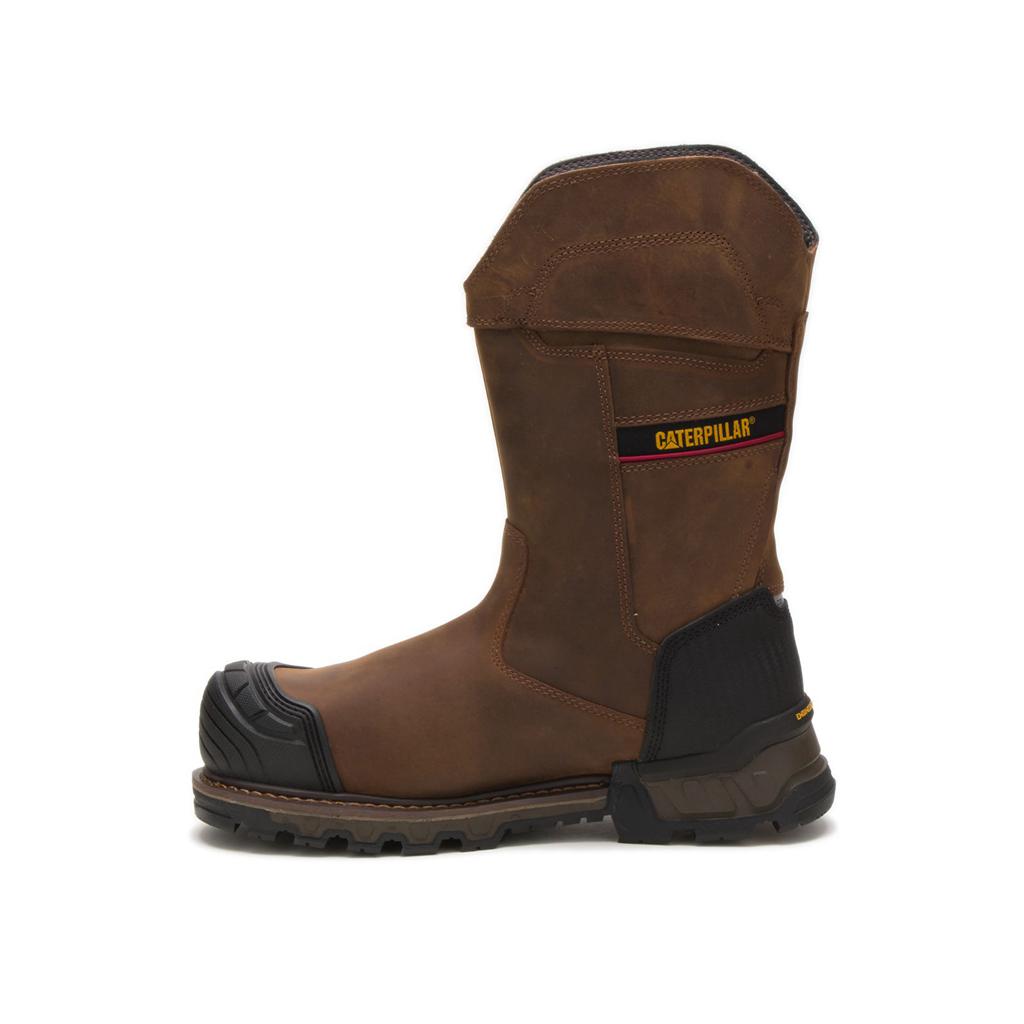 Caterpillar Excavator Xl Pull On Waterproof Composite Toe Slip On Férfi Sötétbarna | 1368-IJDMX