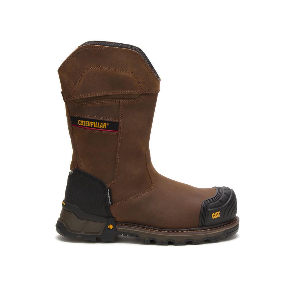 Caterpillar Excavator Xl Pull On Waterproof Composite Toe Slip On Férfi Sötétbarna | 1368-IJDMX