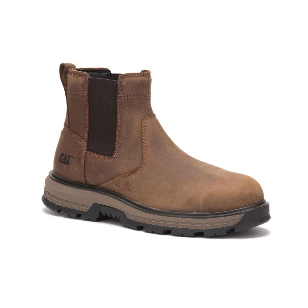 Caterpillar Exposition Chelsea Alloy Toe Csizma Pull-On Férfi Barna | 8375-XPOFQ