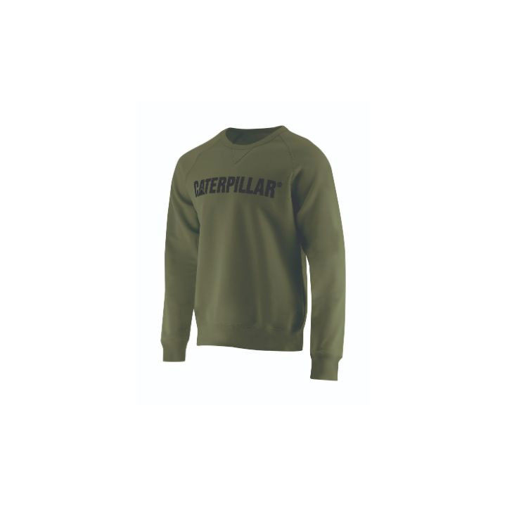 Caterpillar Foundation Crewneck Pulóverek Férfi Zöld | 0591-NJKLO