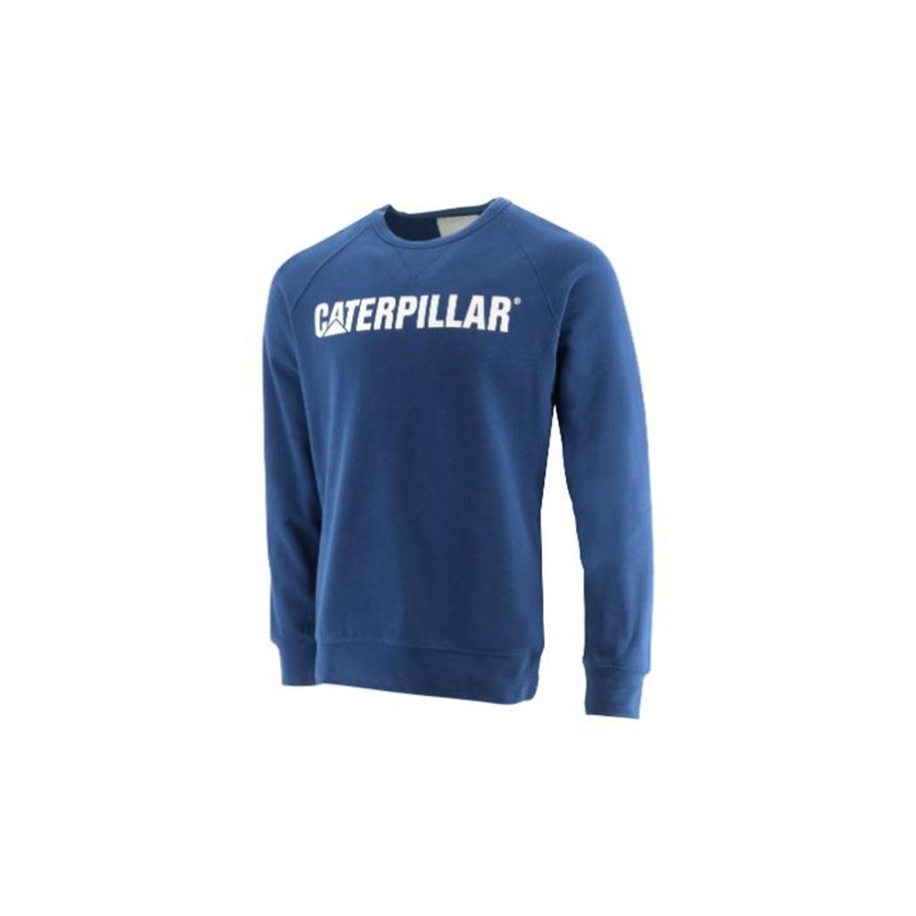 Caterpillar Foundation Crewneck Sweatshirt Pulóverek Férfi Kék | 1349-MQXZW