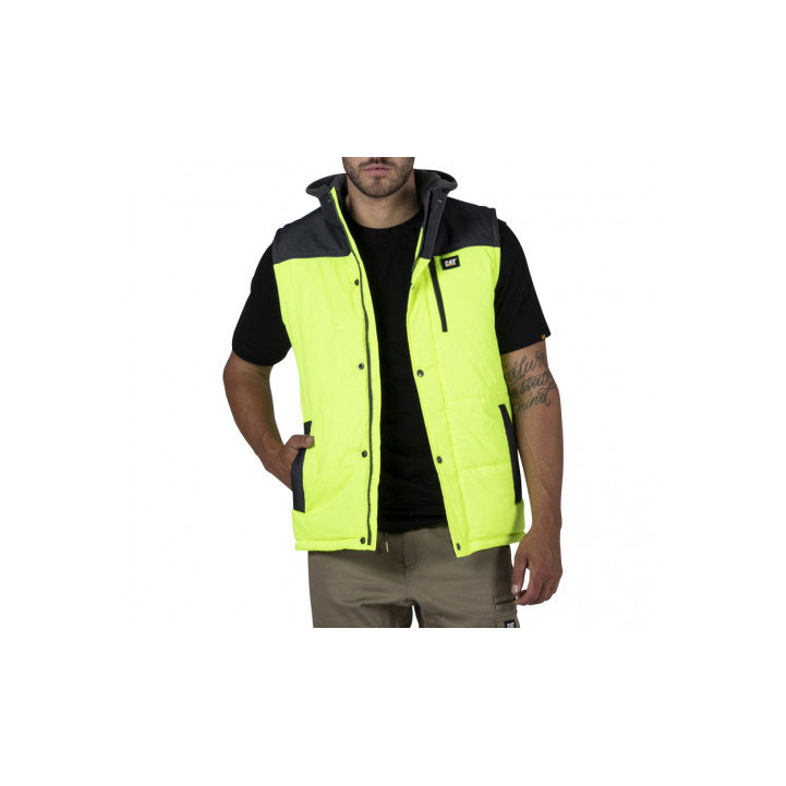 Caterpillar Hi Vis Csuklyás Munka Szigetelt Mellények Női Sárga Fekete | 6947-KAWFU