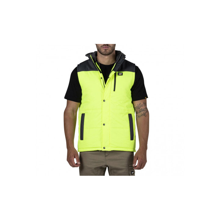 Caterpillar Hi Vis Csuklyás Munka Szigetelt Mellények Női Sárga Fekete | 6947-KAWFU