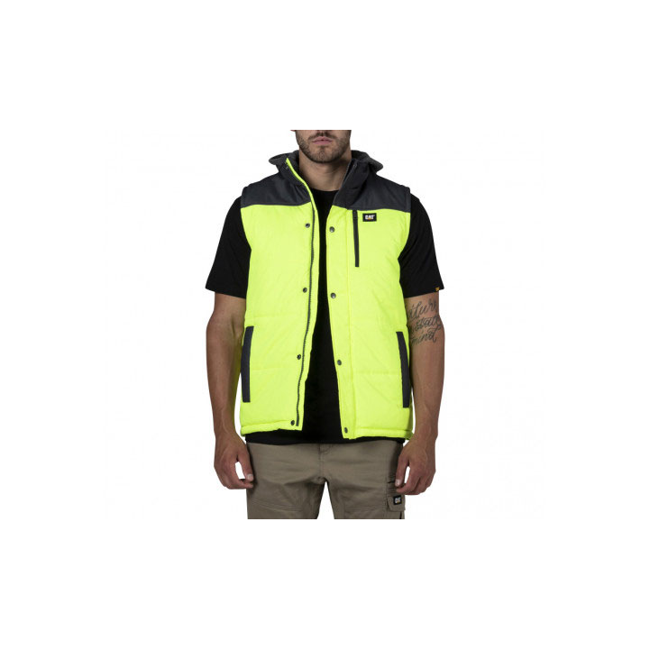 Caterpillar Hi Vis Csuklyás Munka Szigetelt Mellények Női Sárga Fekete | 6947-KAWFU