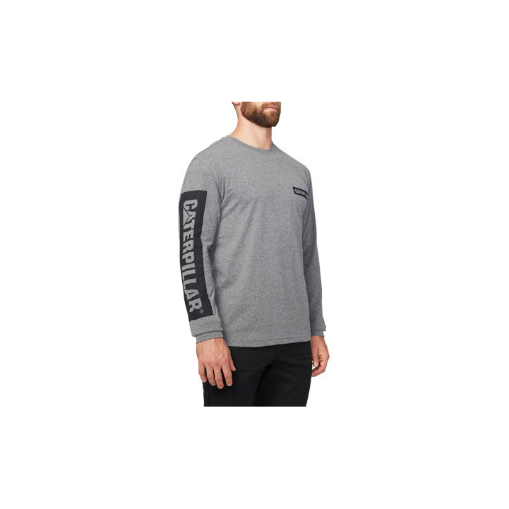 Caterpillar Icon Block Long Sleeve Póló Férfi Sötétszürke | 5249-DSLCV