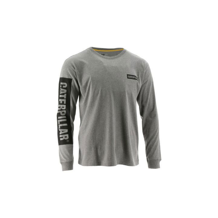 Caterpillar Icon Block Long Sleeve Póló Férfi Sötétszürke | 5249-DSLCV