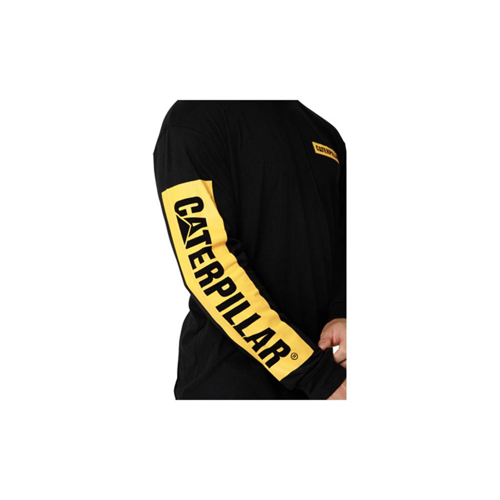 Caterpillar Icon Block Long Sleeve T-Shirts Férfi Black/Yellow | 5730-RQPIX