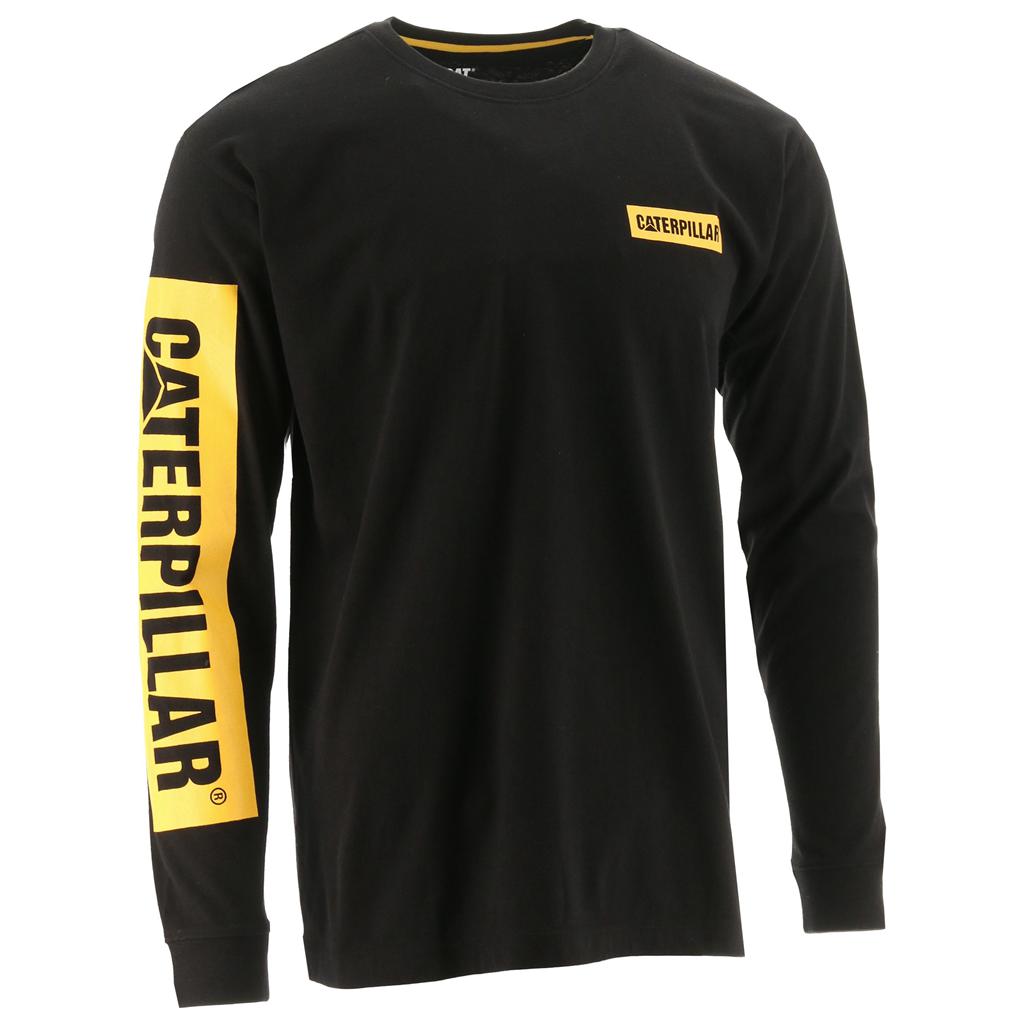 Caterpillar Icon Block Long Sleeve T-Shirts Férfi Black/Yellow | 5730-RQPIX