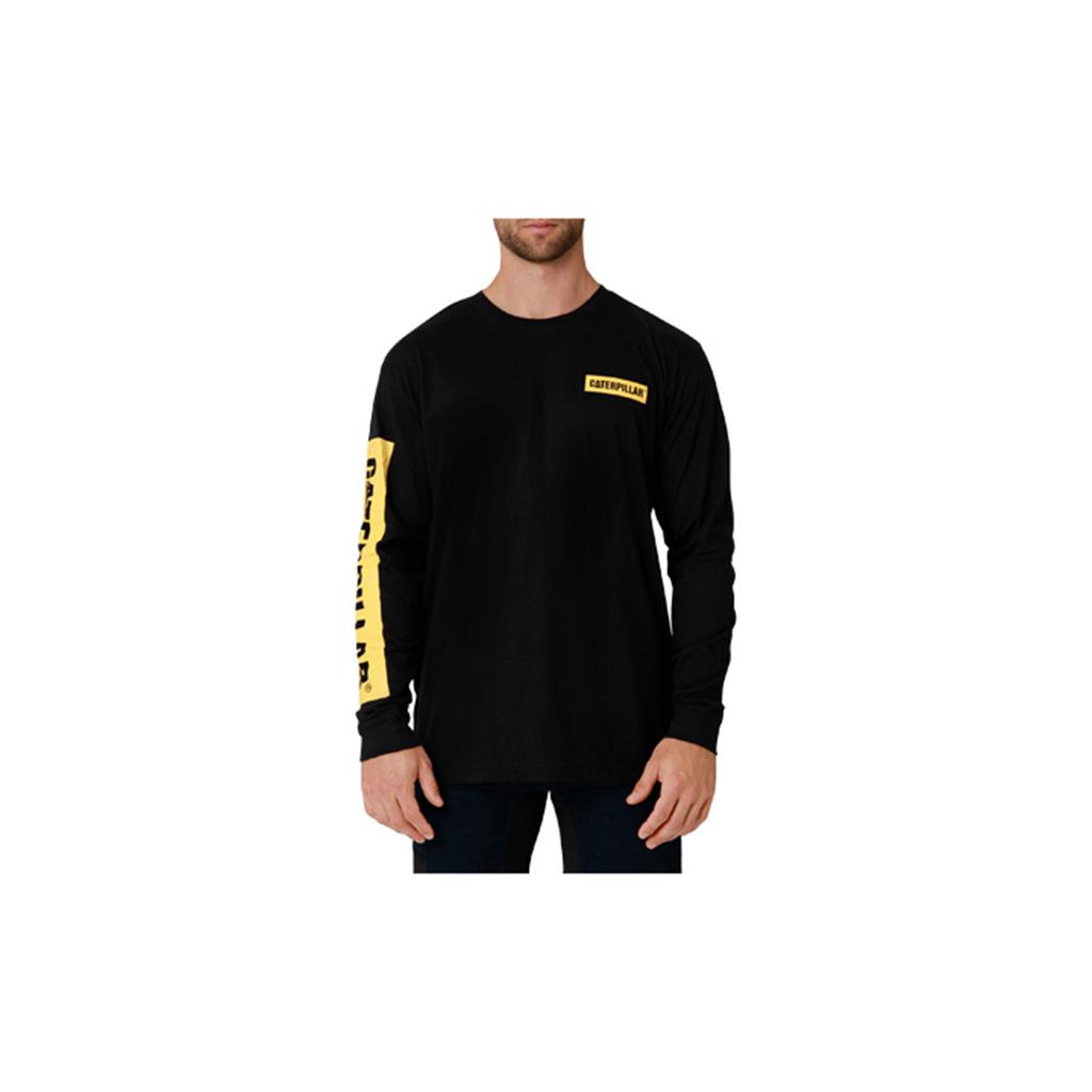 Caterpillar Icon Block Long Sleeve T-Shirts Férfi Black/Yellow | 5730-RQPIX