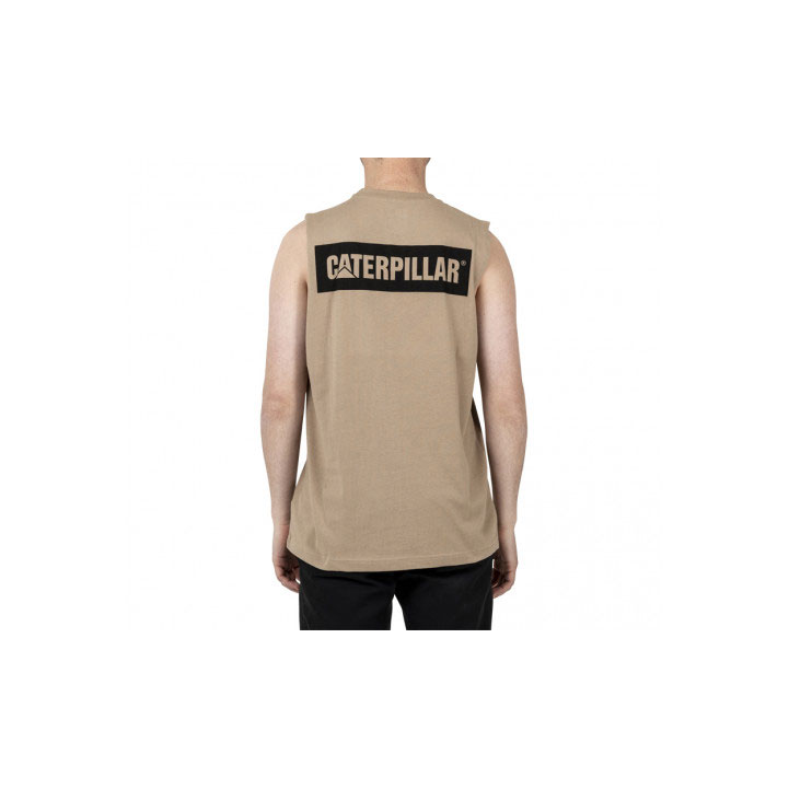 Caterpillar Icon Muscle Tank Póló Férfi Khaki | 0689-EPWXV