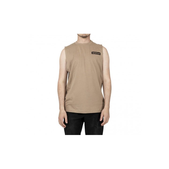 Caterpillar Icon Muscle Tank Póló Férfi Khaki | 0689-EPWXV