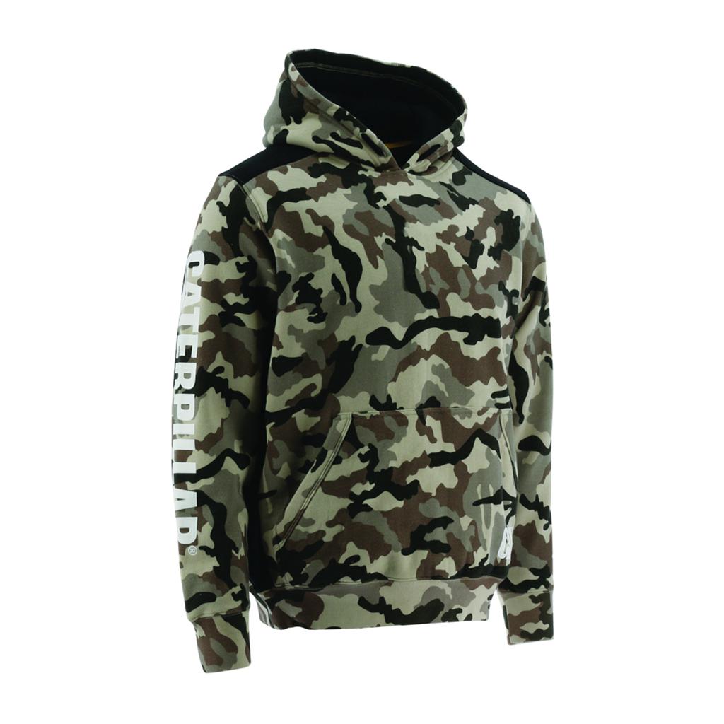 Caterpillar Logo Panel Csuklyás Sweat Pulóverek Férfi Camo | 0128-CBDXQ