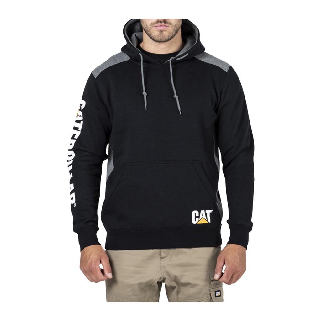 Caterpillar Logo Panel Csuklyás Sweat Pulóverek Férfi Fekete | 0182-OUBZH