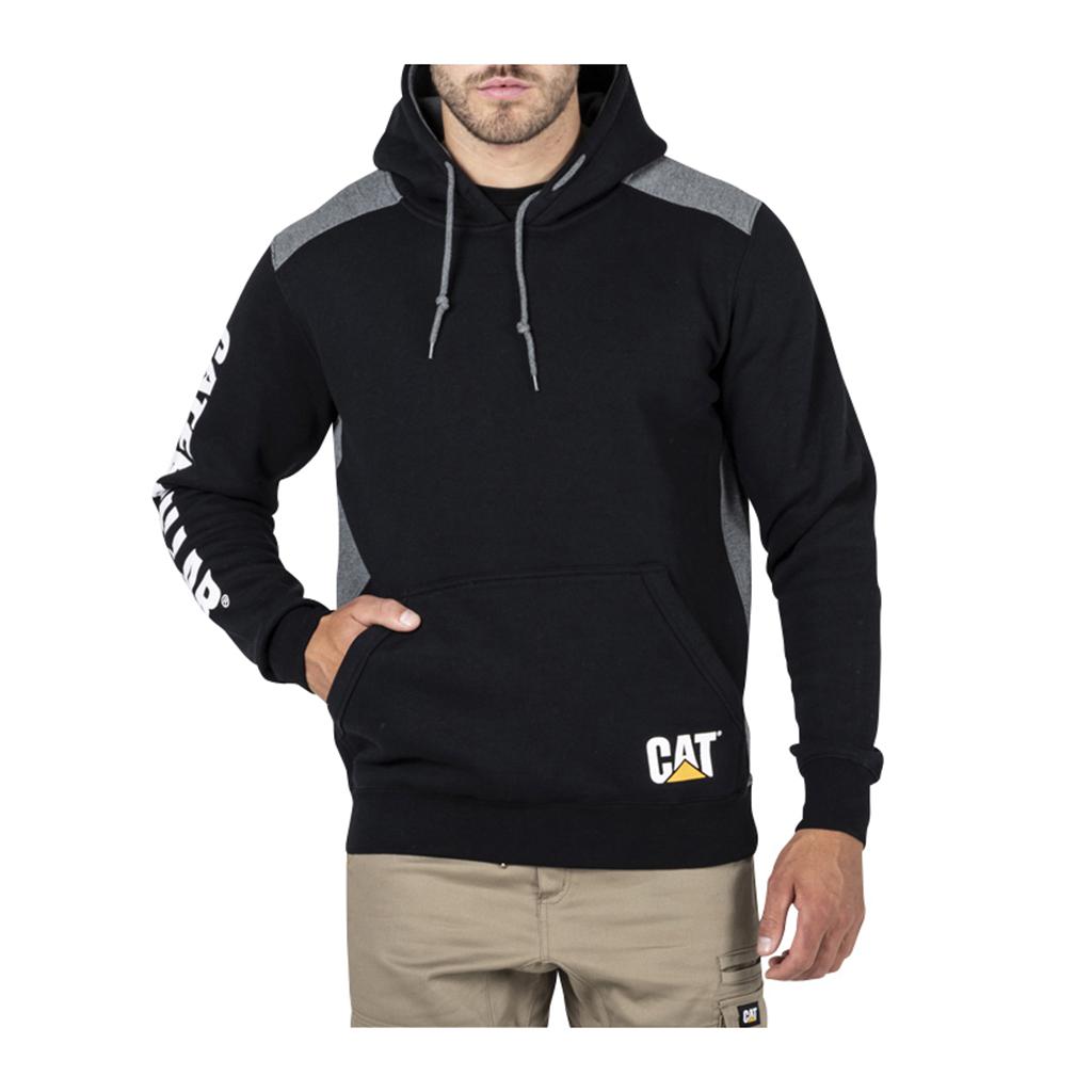 Caterpillar Logo Panel Csuklyás Sweat Pulóverek Férfi Fekete | 0182-OUBZH