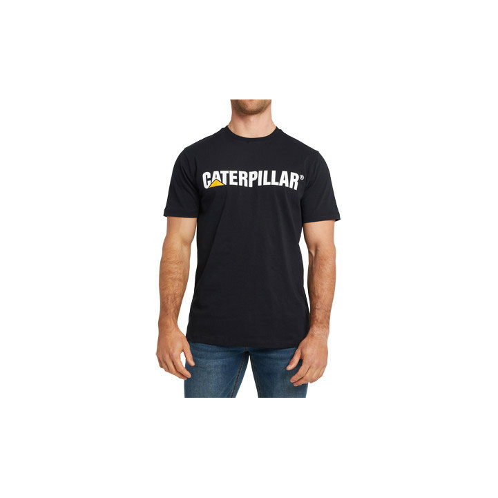 Caterpillar Logo Póló Férfi Fekete | 6497-HYRQK