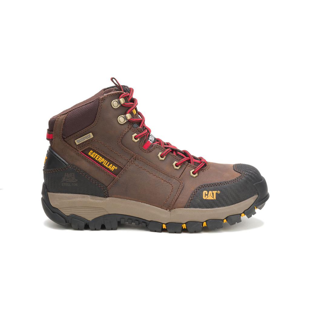 Caterpillar Navigator Mid Waterproof Steel Toe Acél Orrú Csizma Férfi Barna | 3470-VTIFK