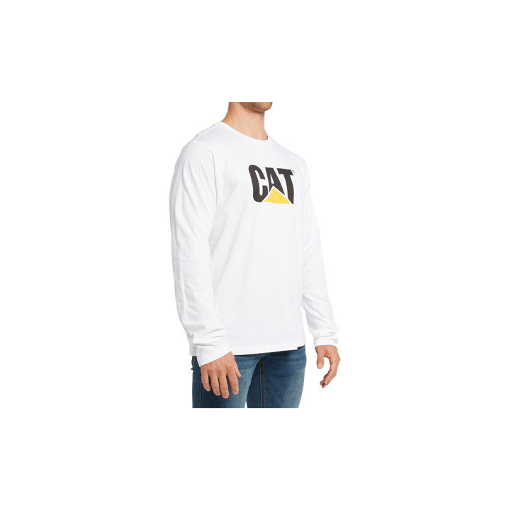 Caterpillar Original Fit Long Sleeve Logo Póló Férfi White-Traademark | 4076-IVOBM