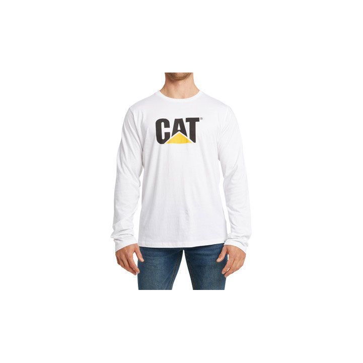 Caterpillar Original Fit Long Sleeve Logo Póló Férfi White-Traademark | 4076-IVOBM