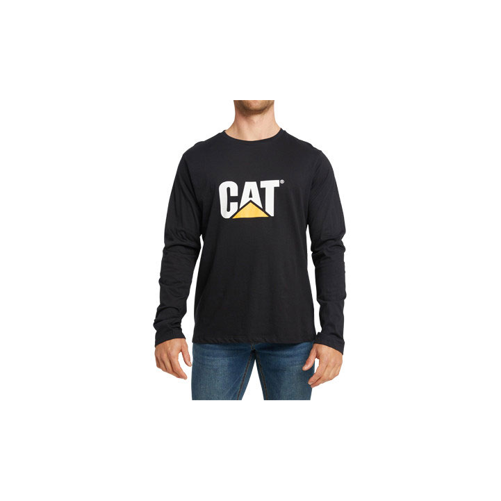 Caterpillar Original Fit Long Sleeve Logo Póló Férfi Pitch Black-Trademark | 7048-DZIJS