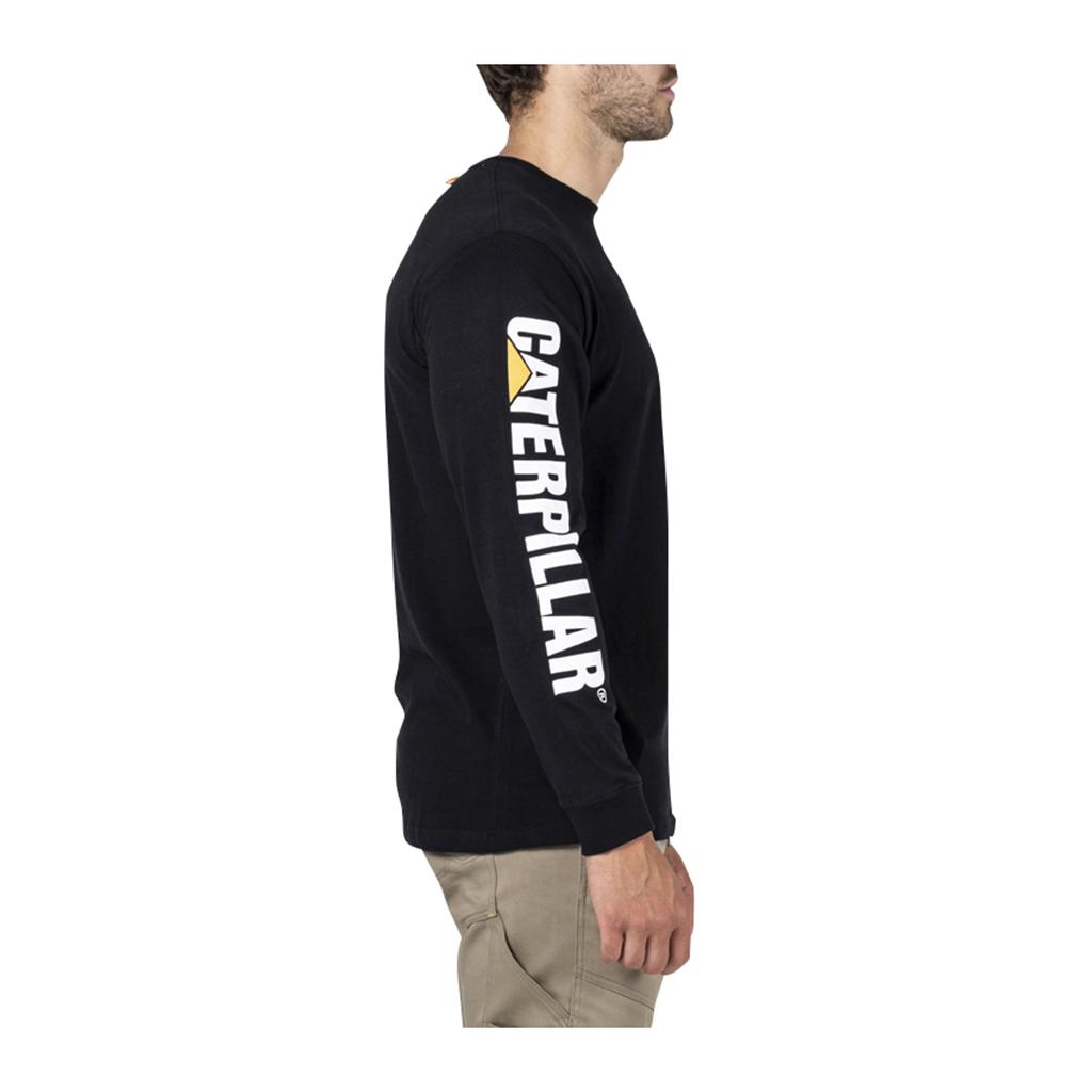 Caterpillar Trademark Banner L/S T-Shirts Férfi Fekete | 8261-NZHDC