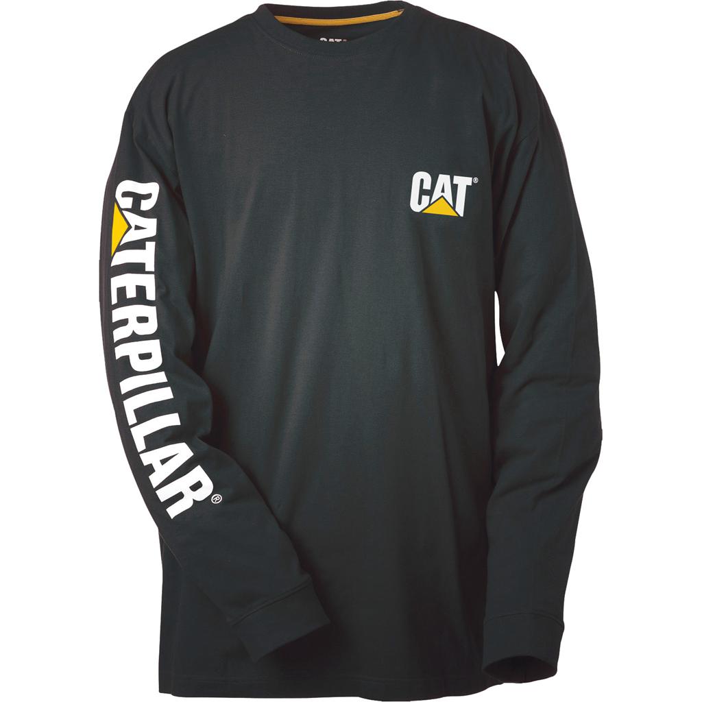 Caterpillar Trademark Banner L/S T-Shirts Férfi Fekete | 8261-NZHDC