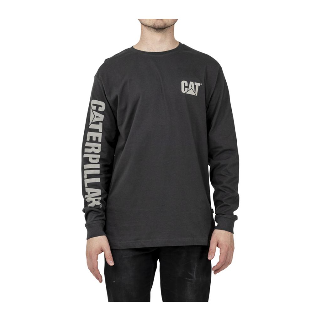 Caterpillar Trademark Banner Long Sleeve T-Shirts Férfi Sötétszürke | 0964-ROFMX