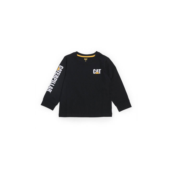 Caterpillar Trademark Banner Long Sleeve Póló Gyerek Fekete | 1630-MJBVT