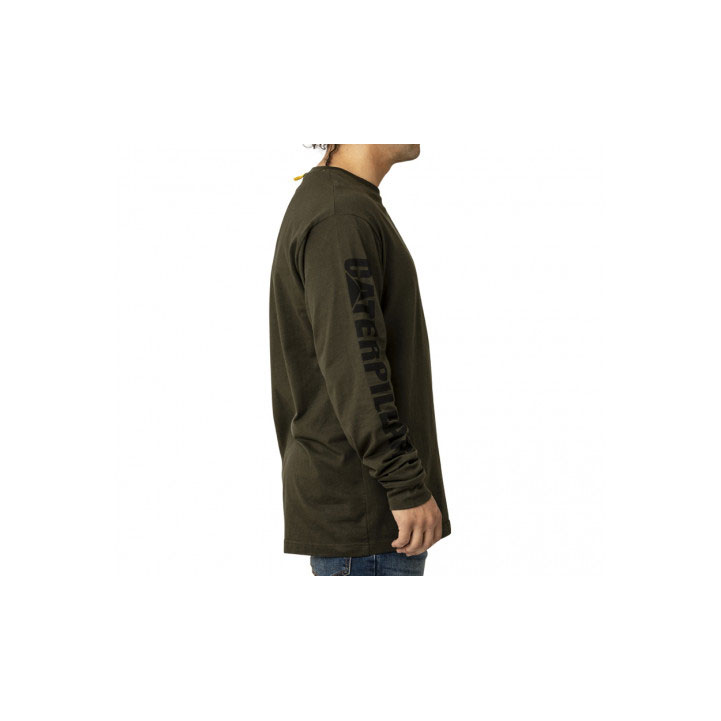 Caterpillar Trademark Banner Long Sleeve Póló Férfi Army Moss | 2109-PLKCI