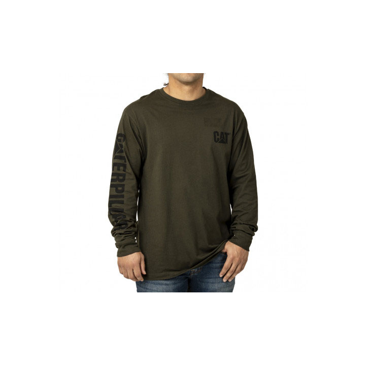 Caterpillar Trademark Banner Long Sleeve Póló Férfi Army Moss | 2109-PLKCI