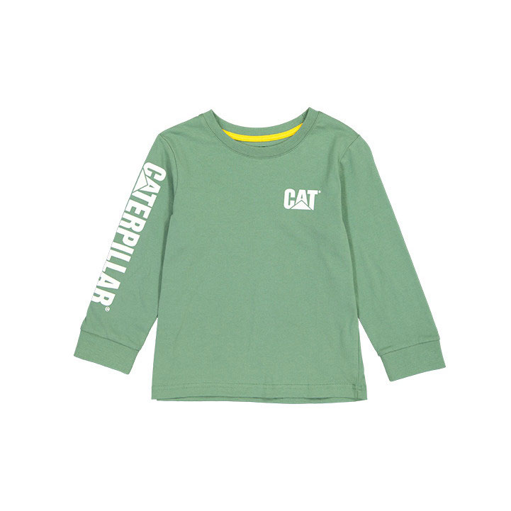 Caterpillar Trademark Banner Long Sleeve Póló Gyerek Sötétzöld | 2794-BYKMU