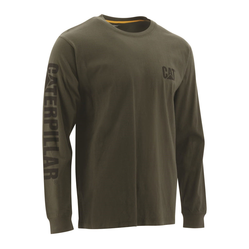 Caterpillar Trademark Banner Long Sleeve Póló Férfi Zöld | 3495-UALIF