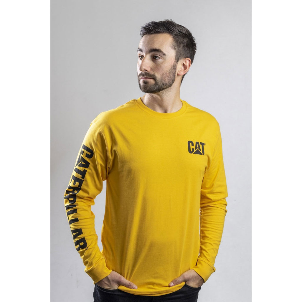 Caterpillar Trademark Banner Long Sleeve Póló Férfi Sárga | 6152-DQCMX