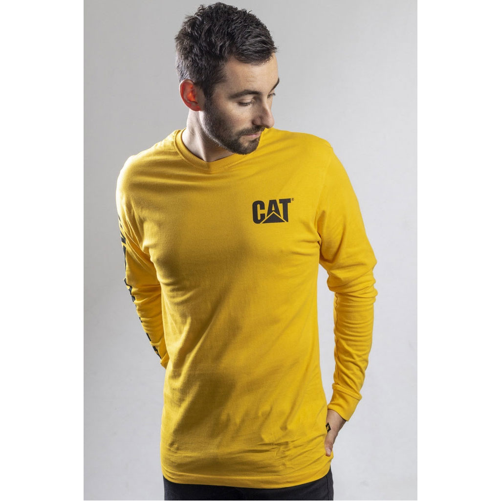 Caterpillar Trademark Banner Long Sleeve Póló Férfi Sárga | 6152-DQCMX