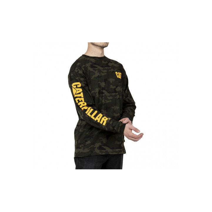 Caterpillar Trademark Banner Long Sleeve Póló Férfi Camo | 7812-DQPSN