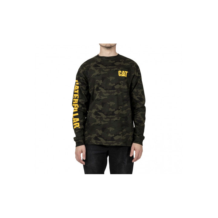 Caterpillar Trademark Banner Long Sleeve Póló Férfi Camo | 7812-DQPSN