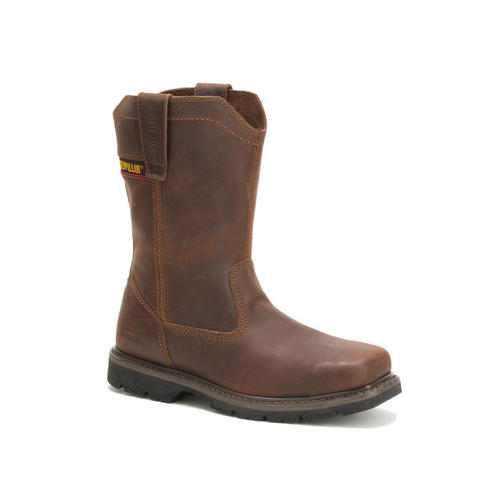 Caterpillar Wellston Pull On Steel Toe Acél Orrú Csizma Férfi Sötétbarna | 0918-KYQNR