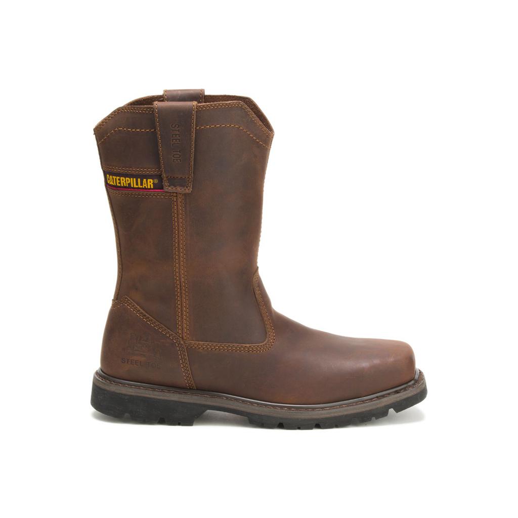 Caterpillar Wellston Pull On Steel Toe Acél Orrú Csizma Férfi Sötétbarna | 0918-KYQNR