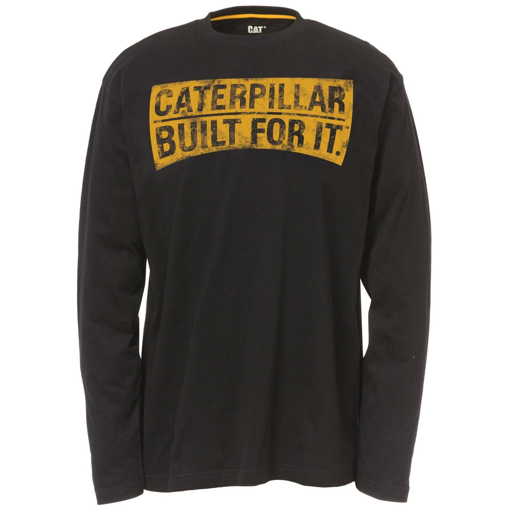 Caterpillar Curved Banner Long Sleeve Póló Férfi Fekete | 9507-OWRID