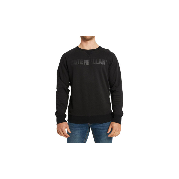 Caterpillar Foundation Crewneck Pulóverek Férfi Fekete | 9560-HCIVN