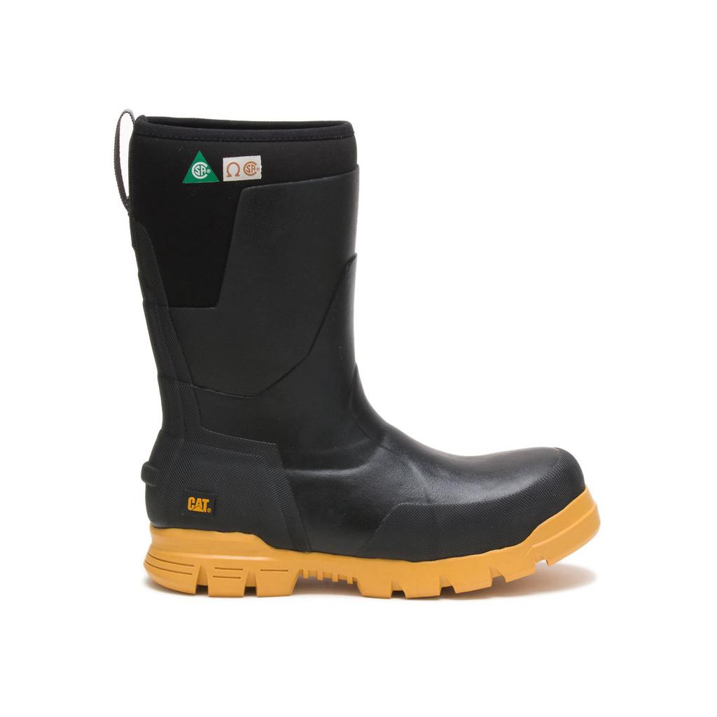 Caterpillar Stormers 11" Steel Toe Csa Gumicsizma Férfi Black/Yellow | 2104-VJWXT