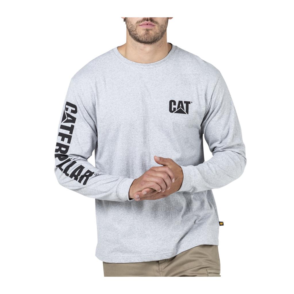 Caterpillar Trademark Banner L/S T-Shirts Férfi Szürke | 2543-ORXTI