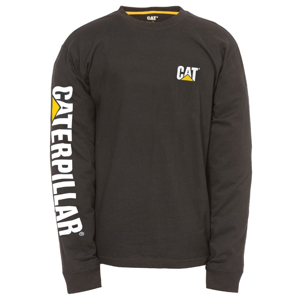 Caterpillar Trademark Banner Long Sleeve Póló Férfi Fekete | 0428-NGUZR