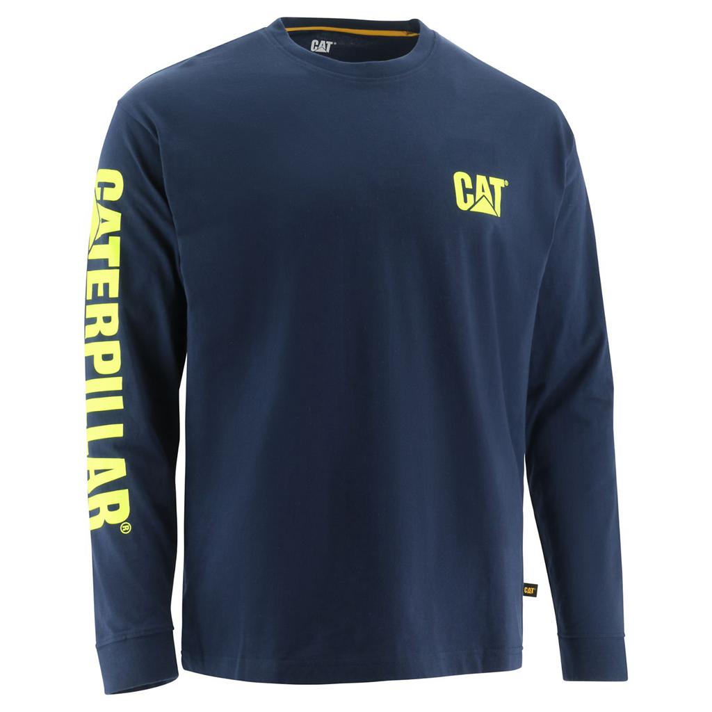 Caterpillar Trademark Banner Long Sleeve T-Shirts Férfi Kék | 1097-GEQNS