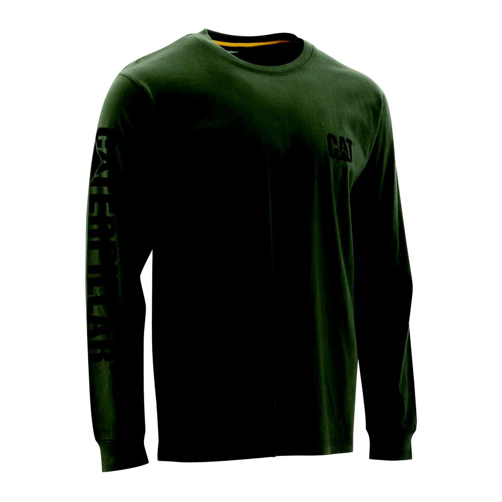 Caterpillar Trademark Banner Long Sleeve T-Shirts Férfi Zöld | 5239-CKOFZ