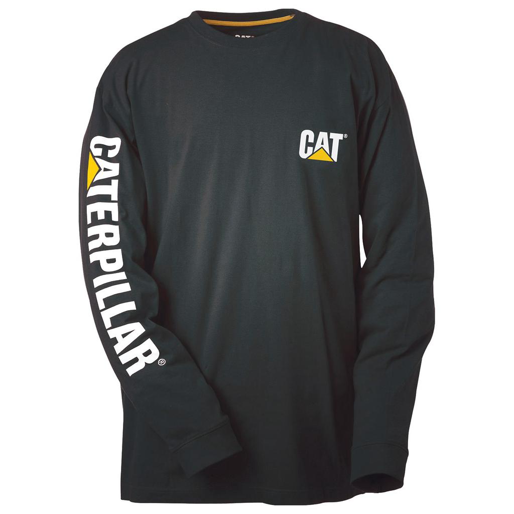 Caterpillar Trademark Banner Long Sleeve T-Shirts Férfi Fekete | 6150-BHUYO